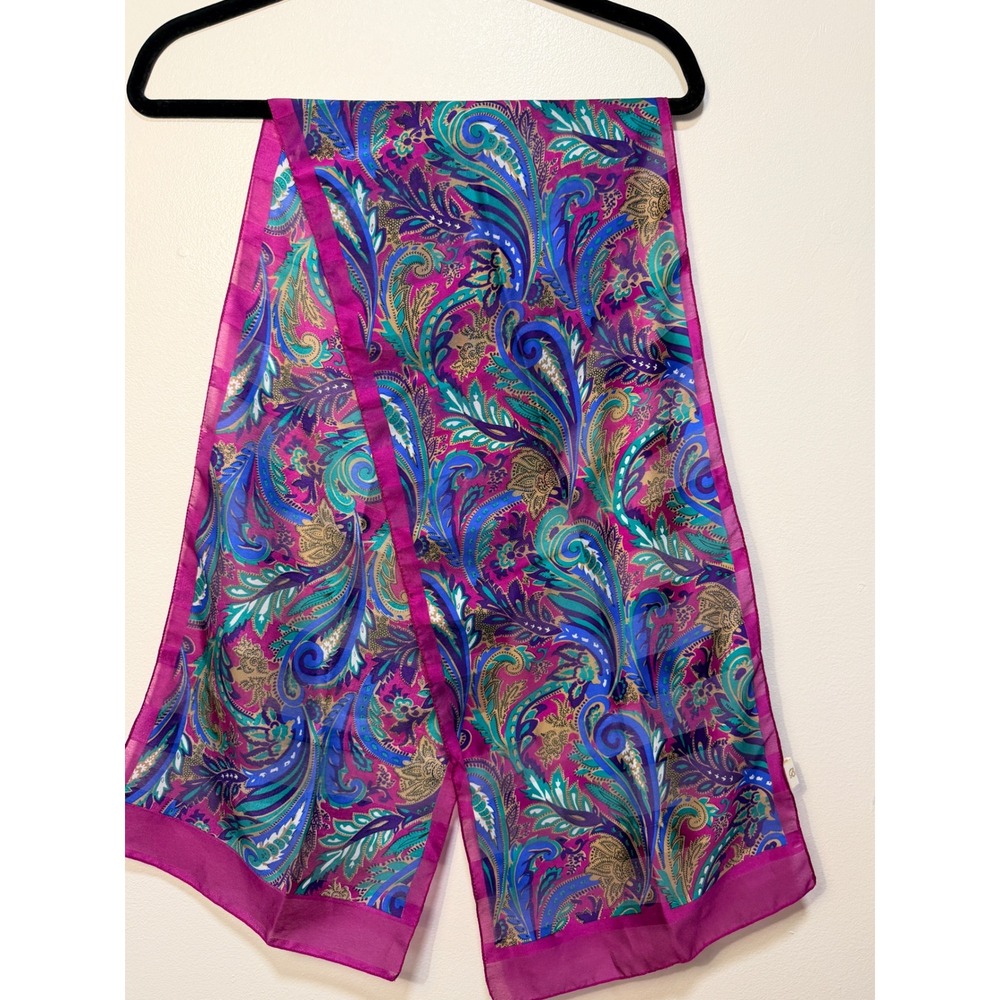 Vintage Berkshire Sheer Scarf OS Paisley Print talian Made Lightweight Boho